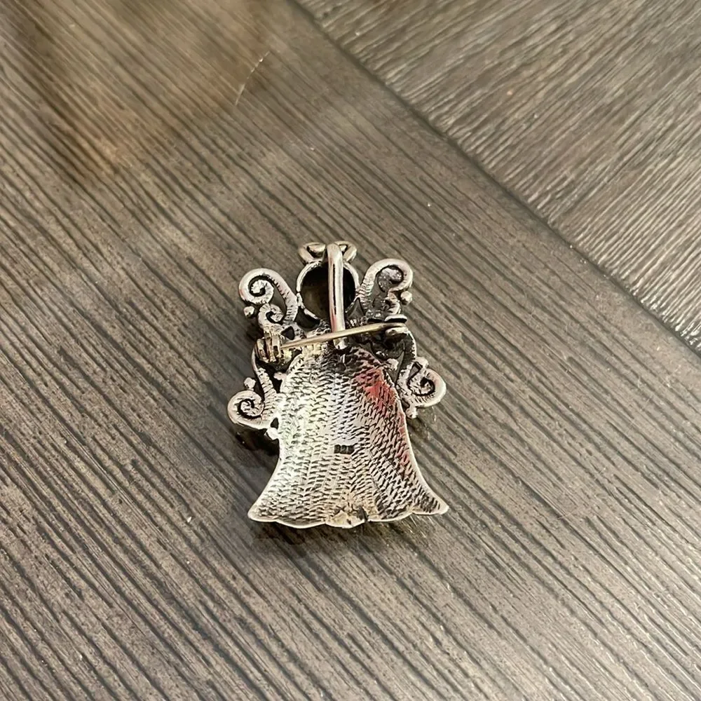 Vintage Solid Sterling Silver Silver Filigree Angel Pin - Pendant